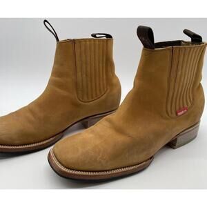 Fuereño Botin Charro Square Toe Ankle Boots Leather Tan Size 13 Preowned